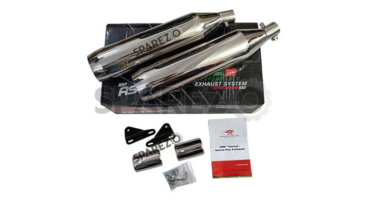 Royal Enfield Super Meteor 650 Red Rooster SS Exhaust Silencer Polished  - SPAREZO